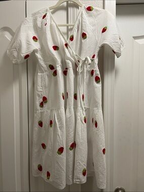White Strawberry Wrap Dress
